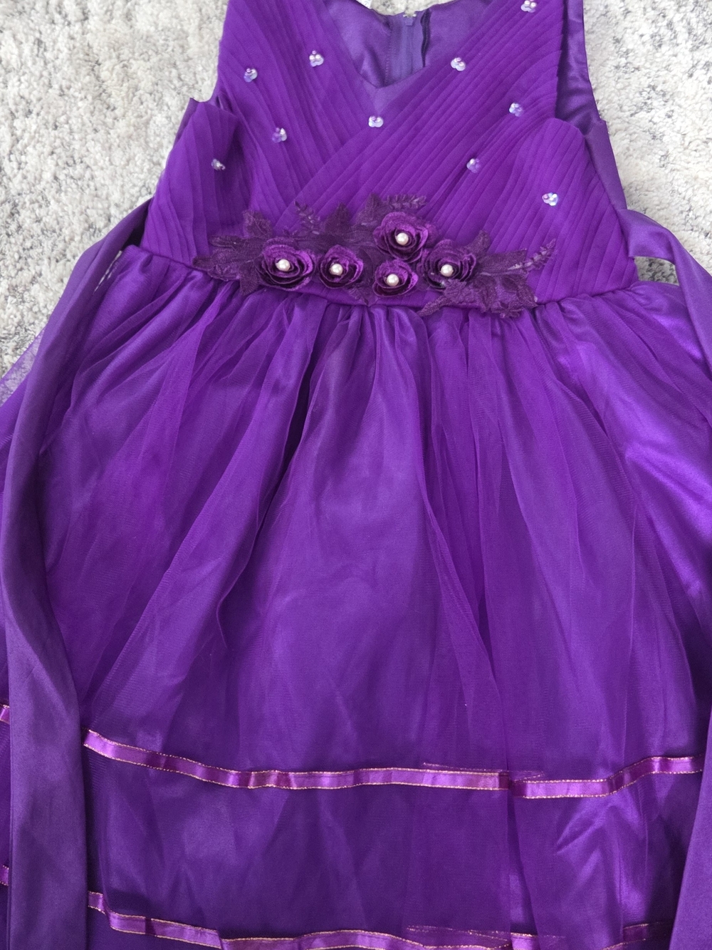 Girls Purple Floral Rosette Tulle Party Dress